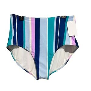 Swimsuits For All Womens Plus Size 20 High Waist Bikini Bottom Blue Stripe